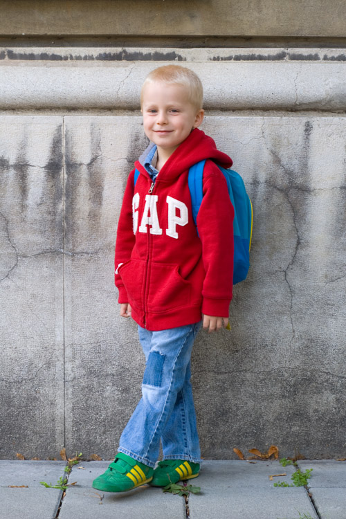 A cool and confident young man on the verge of his first day of Kindergarten