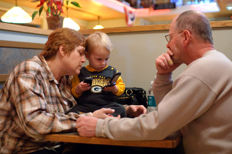 Working the phones with Grandma and Grandpa