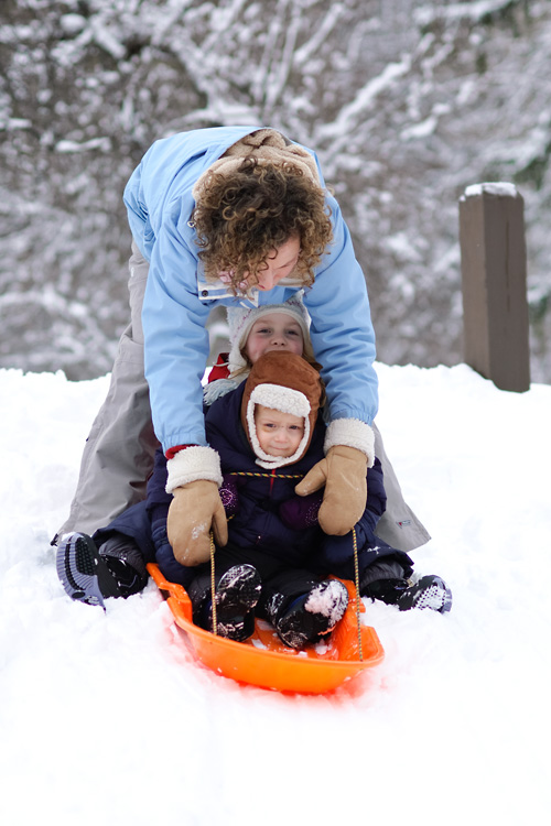 When it snows, Souzeks sled, regardless of age