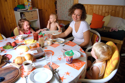 The family vacation breakfast table