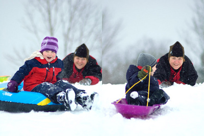 Having a blast on Grandma-powered sleds
