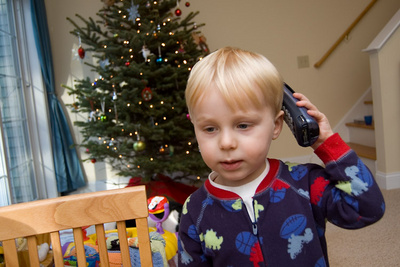Calling Grandma and Grandpa to tell them all about the presents