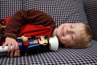 Sweet dreams with his new, beloved Nutcracker