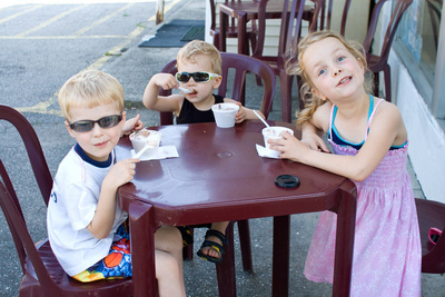 The Saturday afternoon ice cream crew, powering up for a trip to the spraypark