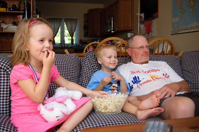 Winding down the birthday with a movie with Grandpa