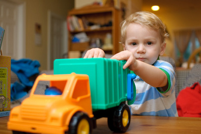 His favorite birthday present, the garbage truck