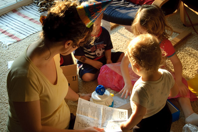 Opening presents is a family affair