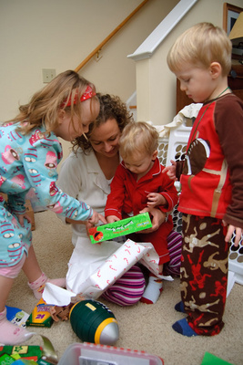 Nikola had plenty of help opening and playing with his gifts