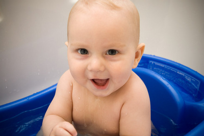 The chunkier he gets, the more he loves the bath