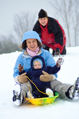 Nikola gets in on the morning sledding run