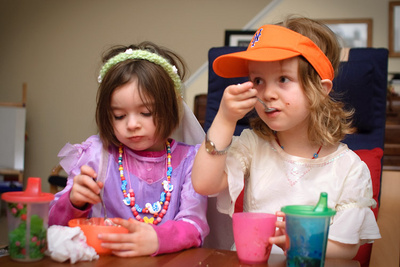 Dressed up for the big game (eating Superbowl Sundaes!)