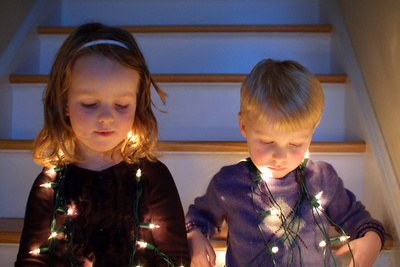 Christmas card outtake #2: scouting locations, setting up during Nikola's nap