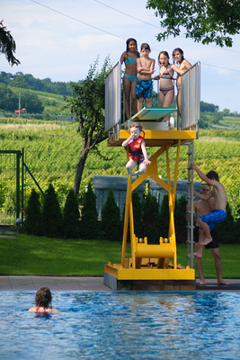 Yes, that's Veronika jumping from a 10-foot-high diving board (she asked for permission to!)