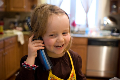 Sharing the good news with Papa: It's a snow day! We're making cookies!