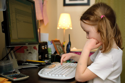 Tapping out her first email (yes, she has an email address now!)