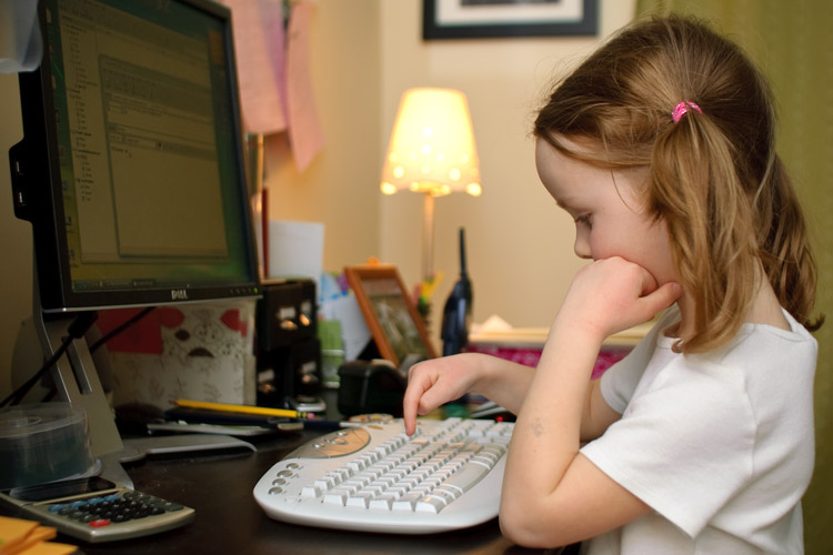 Tapping out her first email (yes, she has an email address now!)