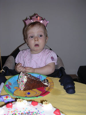 Impressed with her chocolate blueberry cake, made by Mama from scratch
