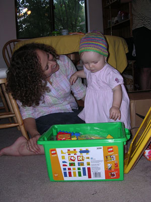 Marvelling at all her new blocks